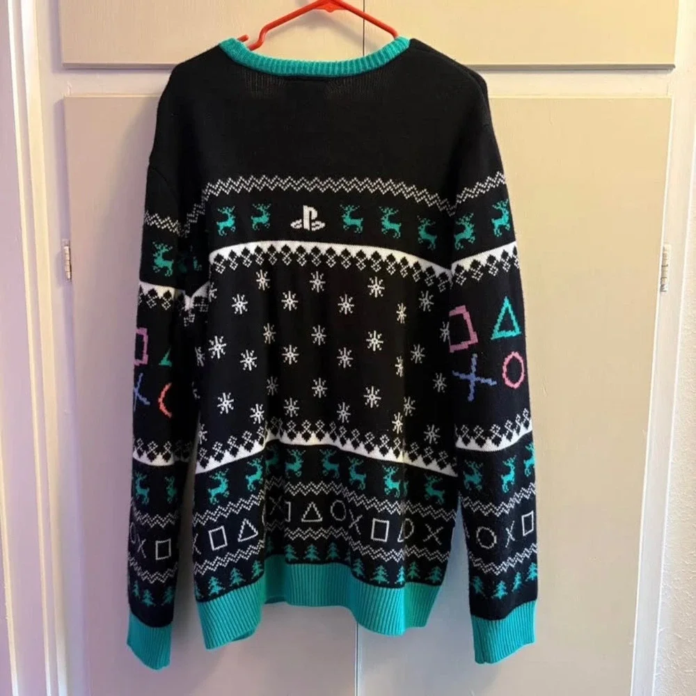 Playstation Ugly Christmas Sweater Fair Isle Controller Symbols Mens 2X Black